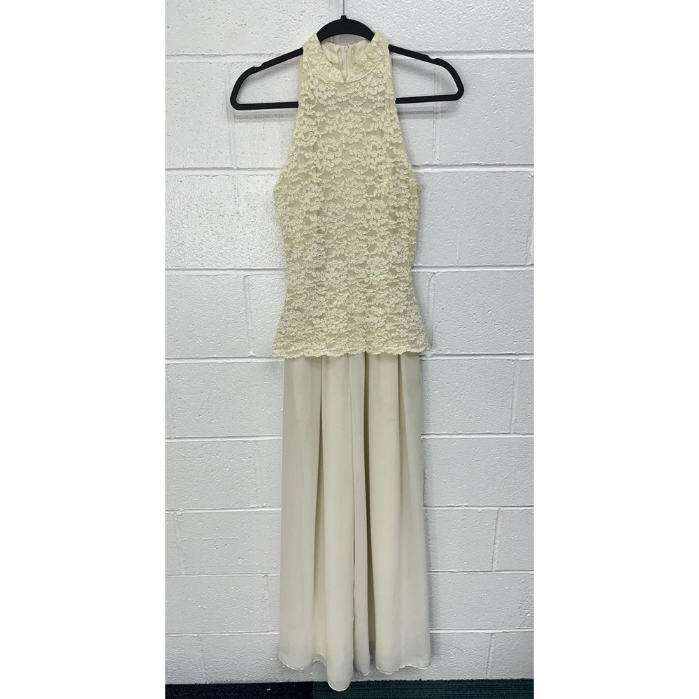 VTG C'est Bon Vintage Ivory Lace Halter Sleeveless Wide Leg Jumpsuit USA XS/S